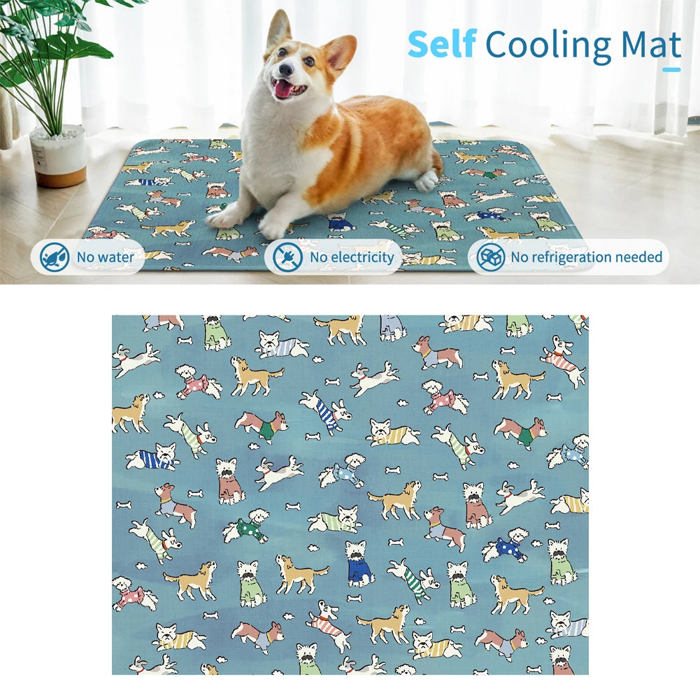 Summer Dog Cooling Mat with Cute Puppy & Kitten Pattern – Breathable Pet Pad