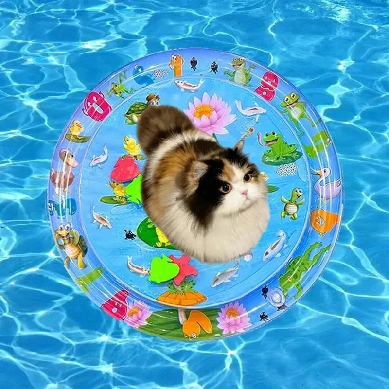 Water Playmat Cooling Pad for Dogs & Cats – Thickened Sensory Mat with Fish