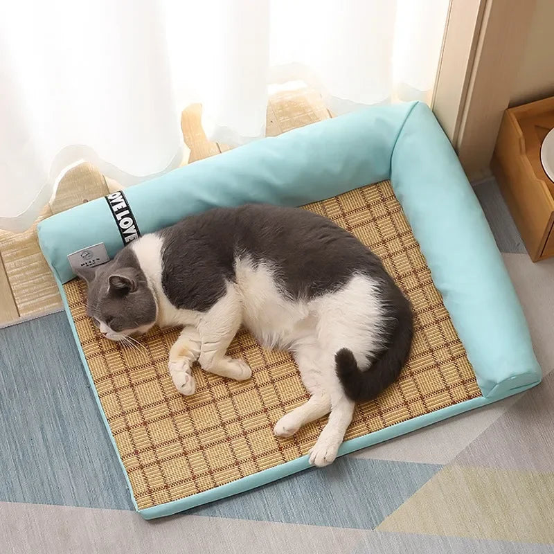 Cooling Rattan Pet Mat – Summer Cat & Dog Kennel Bed | Washable & Non-Shed