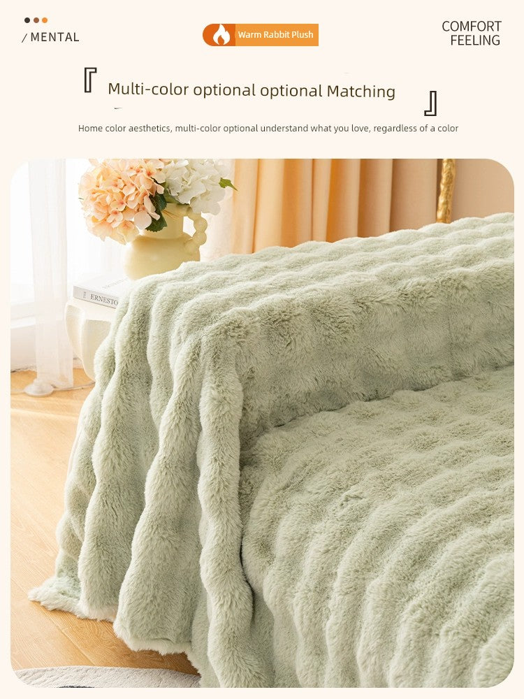 Full-wrapped Bubble Rabbit Plush Sofa Towel Thickened Sofa Cover