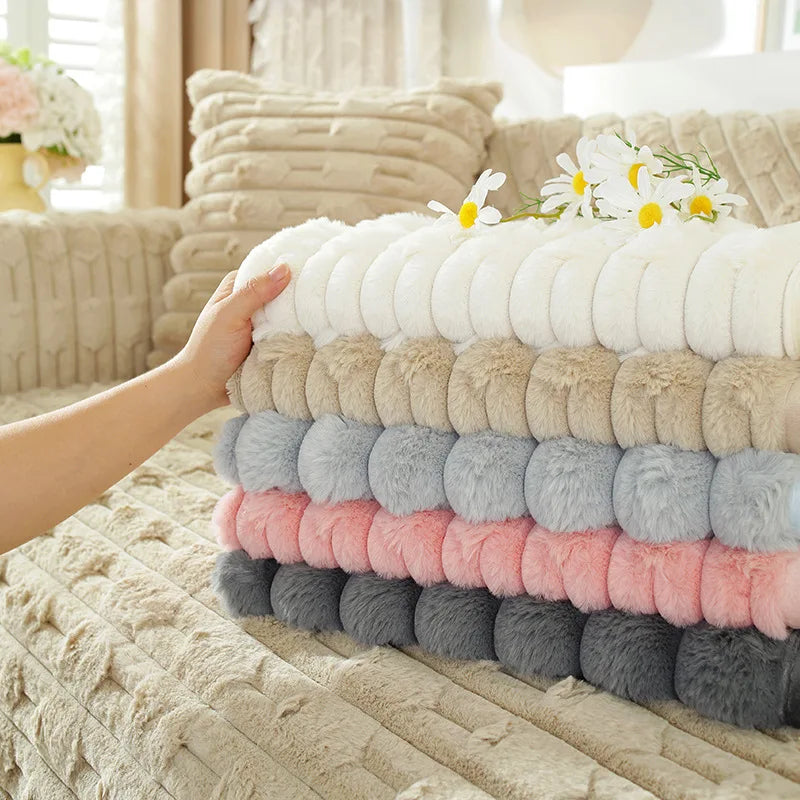 Rabbit Velvet Thickened Sofa Cover