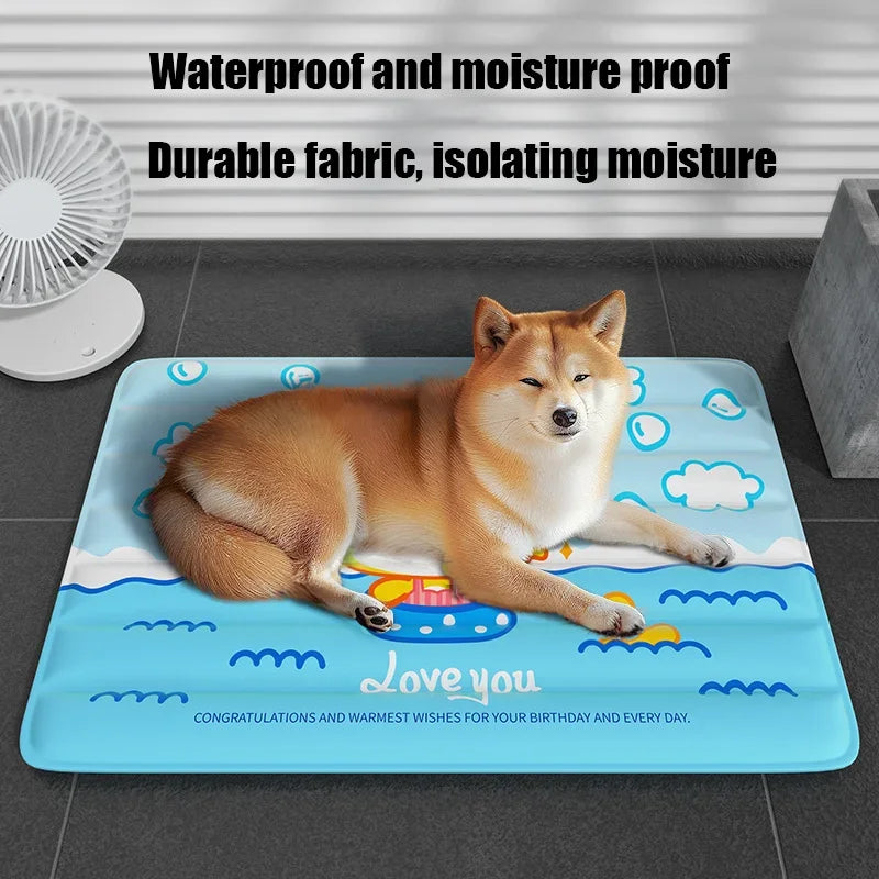 Cloud Pattern & Bear Face Dog Cooling Mat – XL Summer Bed for Cats & Dogs