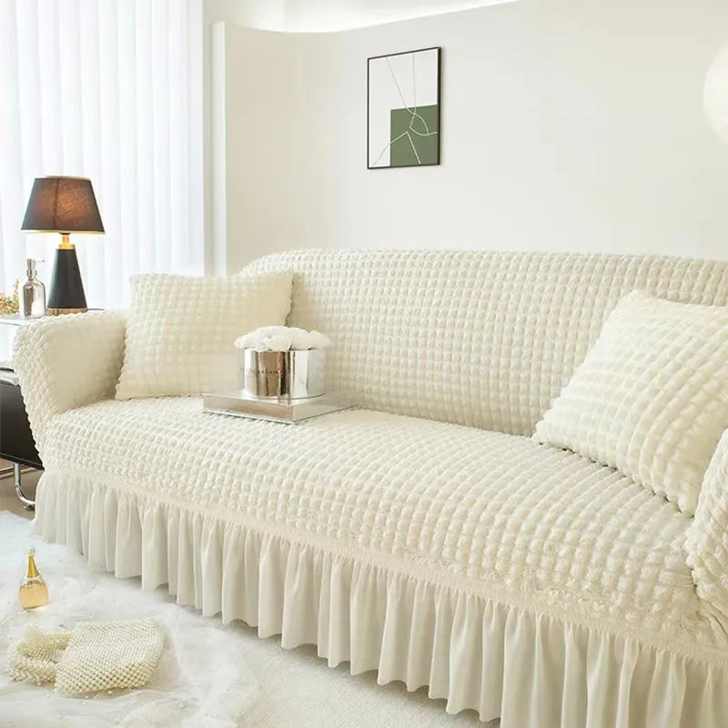 Full-wrapped Stretch Couch Cover with Ruffle Skirt