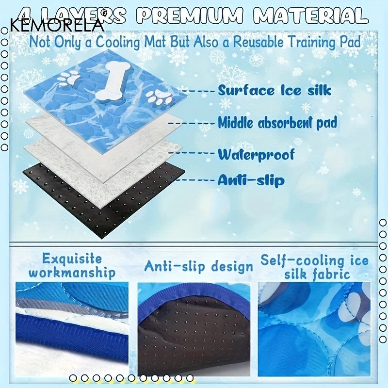 KEMORELA Large Dog Cooling Pad – Self-Cooling Ice Silk Washable Pet Mat