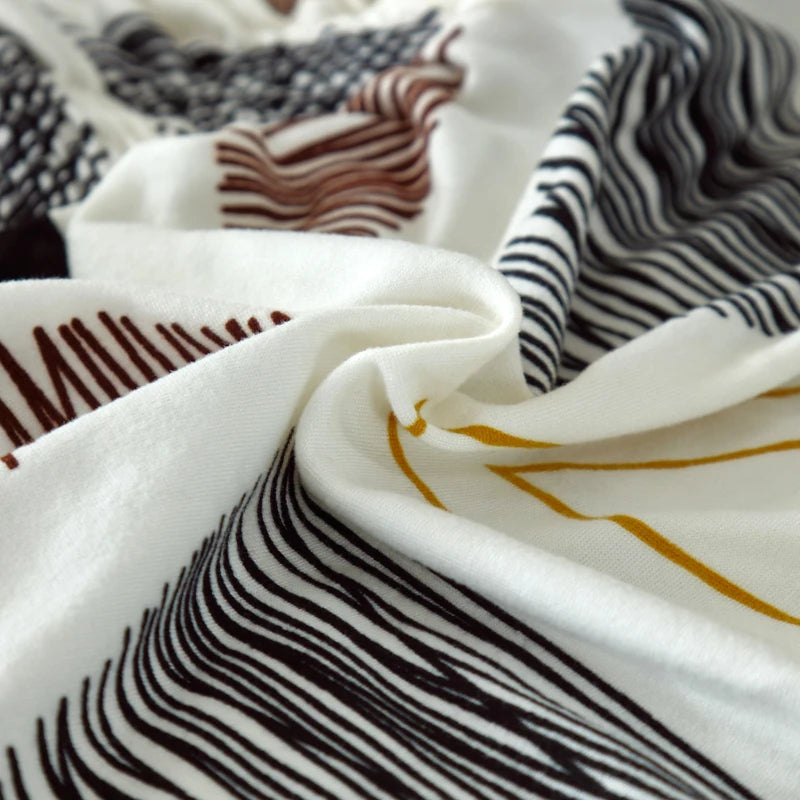 Elastic Cover with Skirt for Sofa, Geometric Pattern Slipcover
