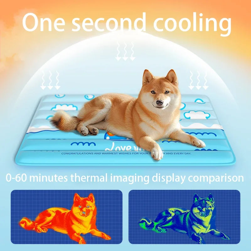 Cloud Pattern & Bear Face Dog Cooling Mat – XL Summer Bed for Cats & Dogs