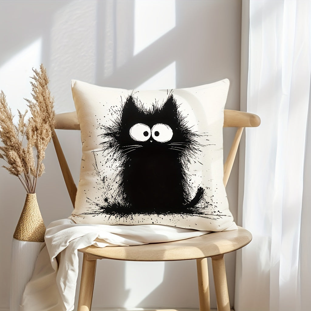 Boho Chic Black Cat Throw Pillow Covers (4-Pack) - 18x18 Inch Decorative Cushion Cases