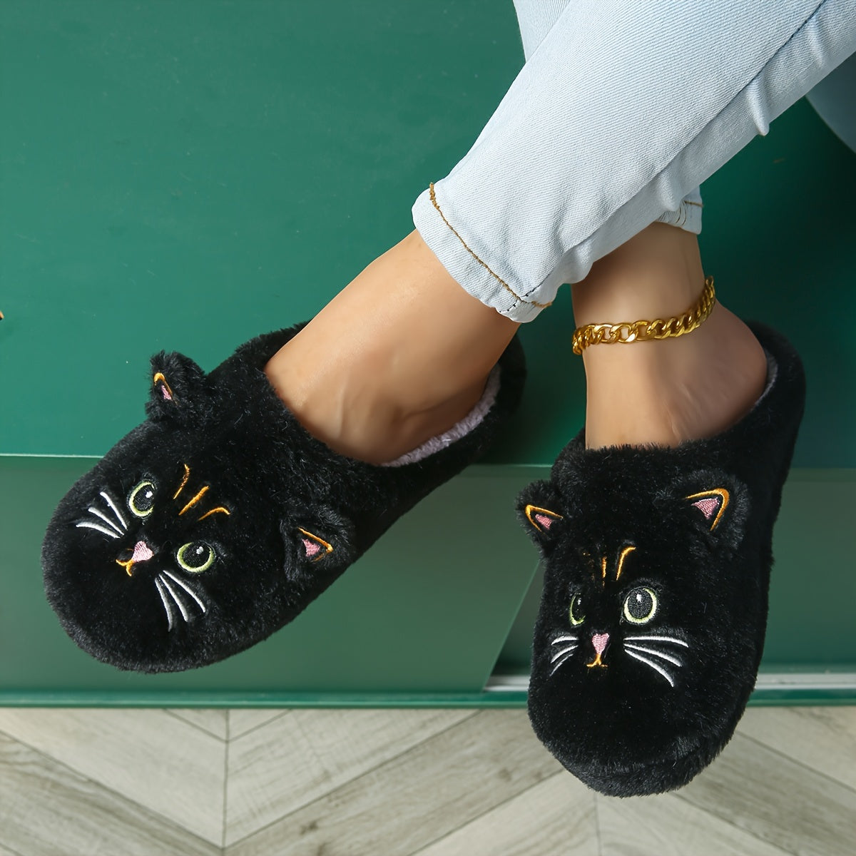 Cute Kawaii Cat Slippers for Women Lightweight Indoor House Shoes with Big Eyes & Ears