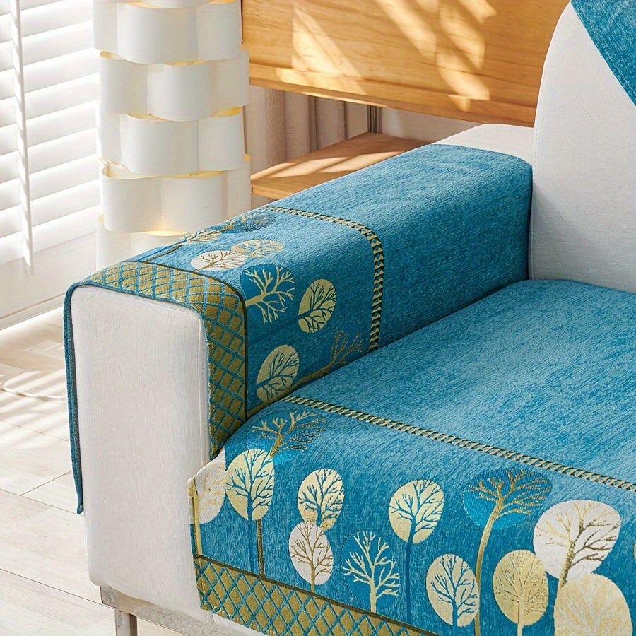 Velvet Tree Pattern Sofa Throw Pillow - Pet-Friendly 1-4 Seater, Chenille Cover