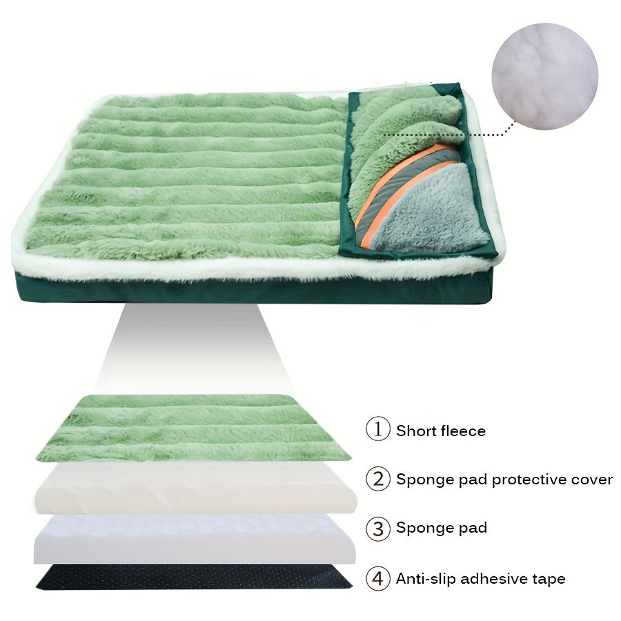 Orthopedic Memory Foam Pet Bed - Plush Striped Polyester Cover, Removable Pillow, Easy-Clean for Small to Medium Dogs