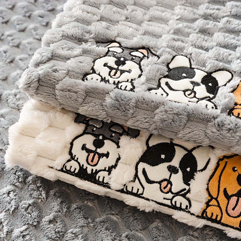 Honeycomb Velvet Sofa Slipcover Cute Dog Embroidery & Pet-Friendly