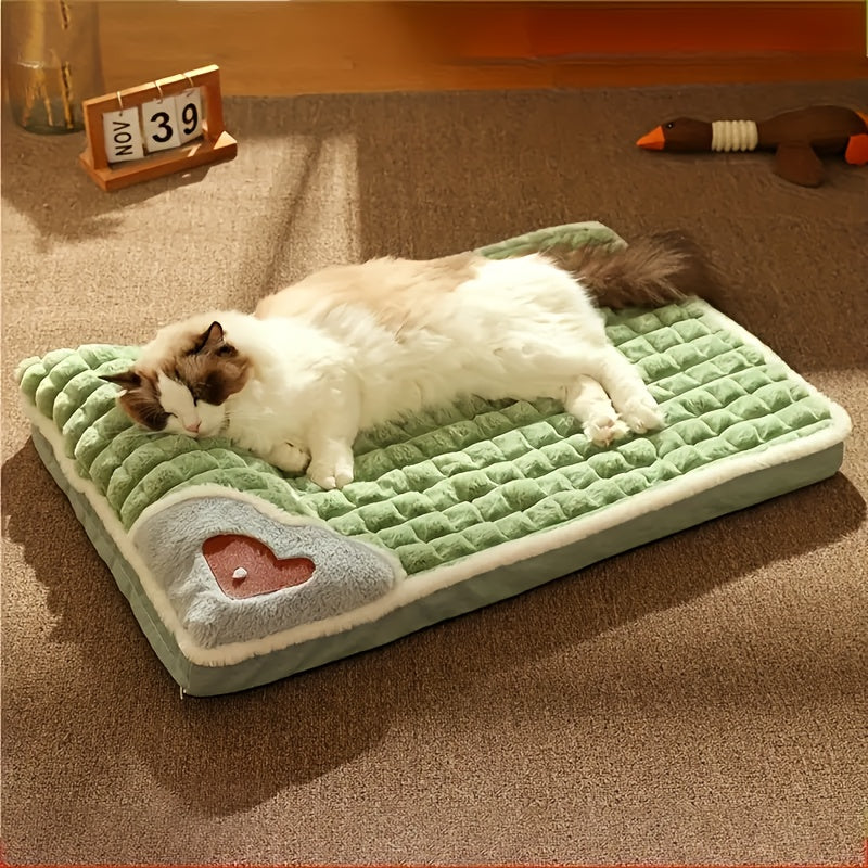 Four Seasons Dog Mat Washable Winter Sleeping Pad for Dogs, Green Soft Spinal Protection