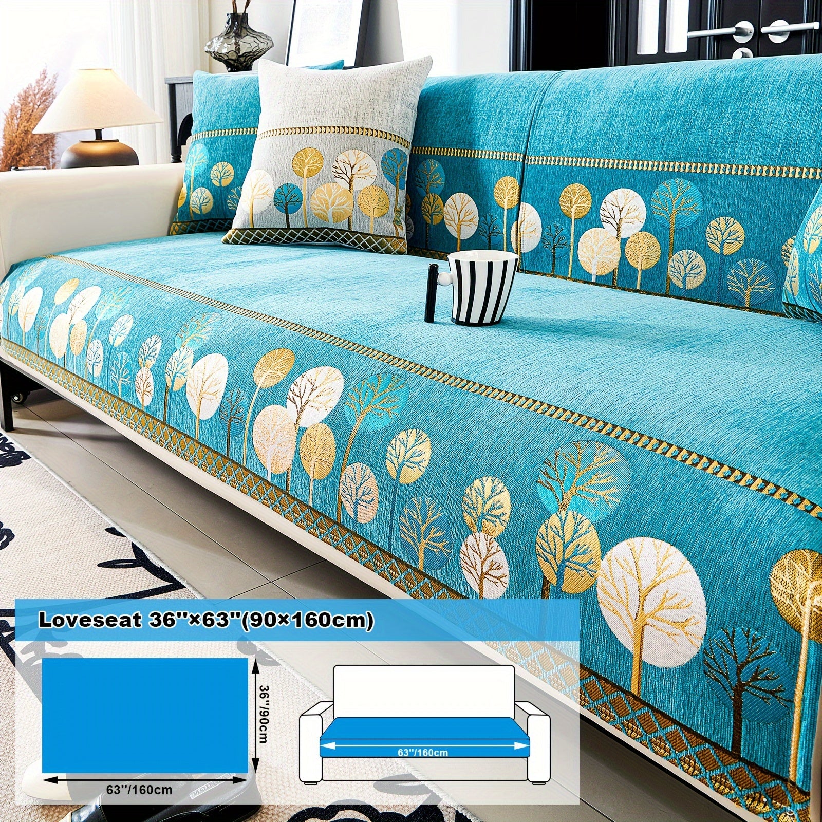 Bohemia Chenille Sofa Cover Geometric Embroidery & Pet-Friendly