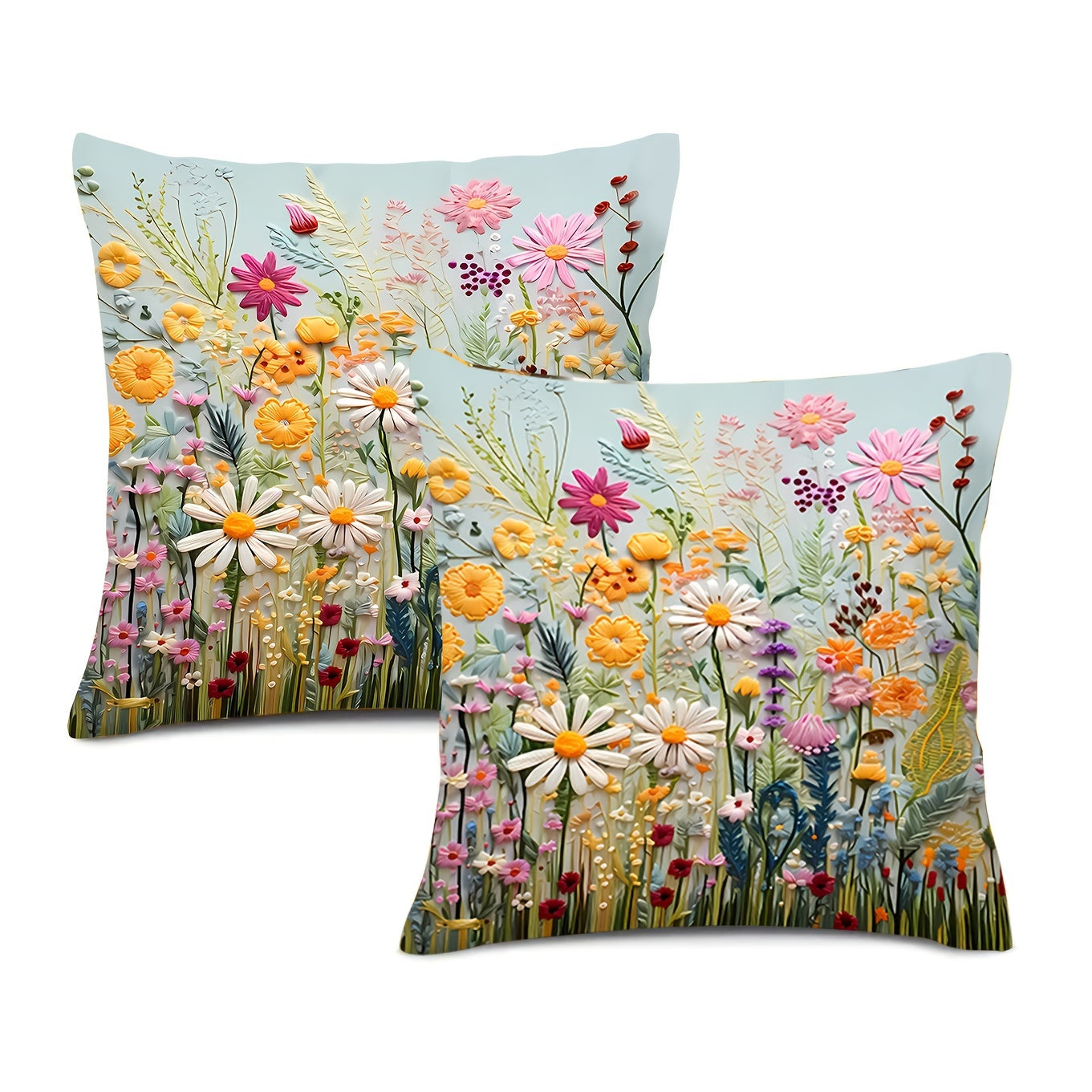 Vibrant Floral Garden Pillowcases 2-Pack 17.7" Short Plush for Sofa & Bed