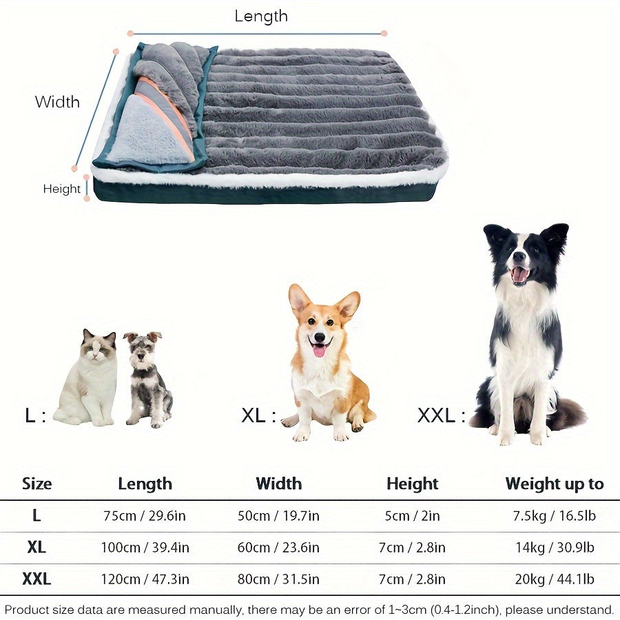 Orthopedic Memory Foam Pet Bed - Plush Striped Polyester Cover, Removable Pillow, Easy-Clean for Small to Medium Dogs
