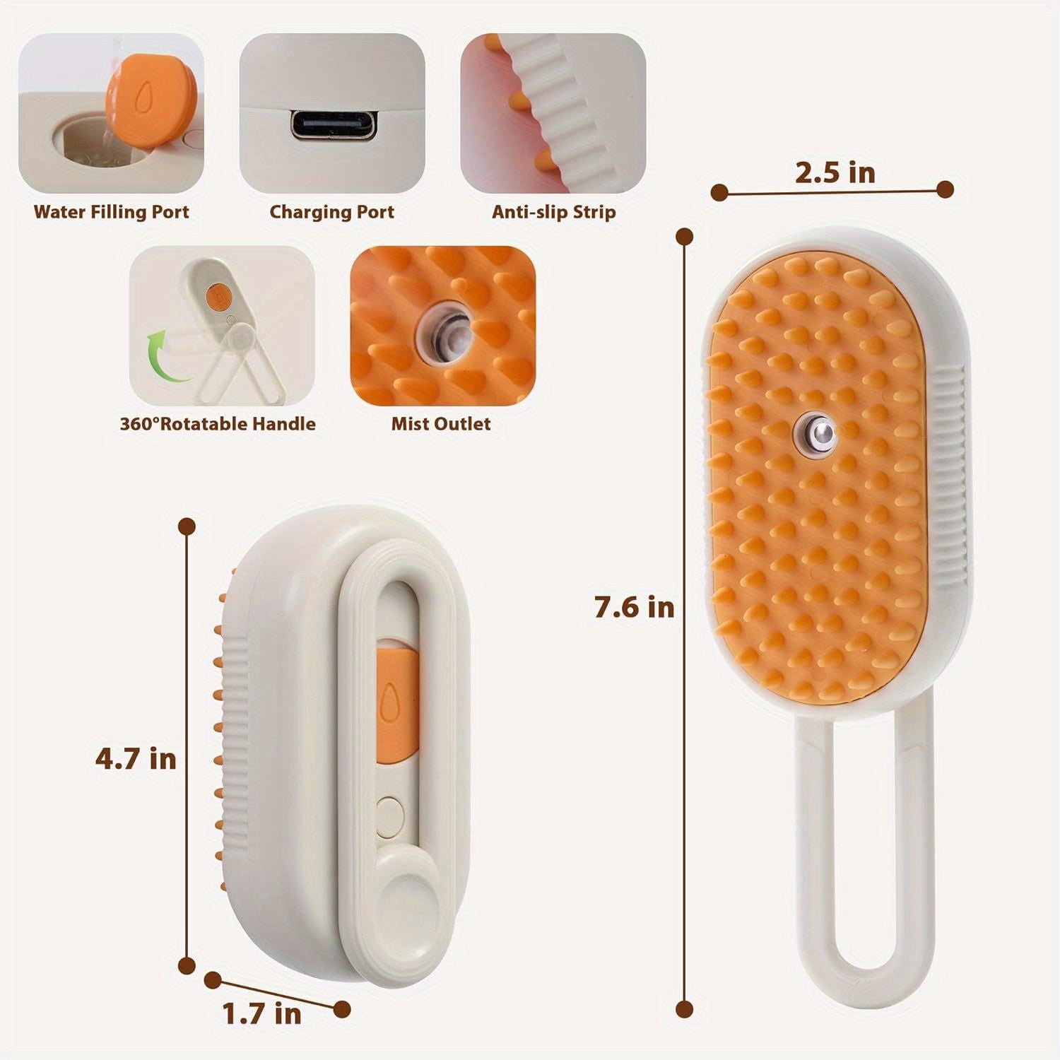 Steam Cat Brush 4-in-1 – Anti-Static, Massage & Clean