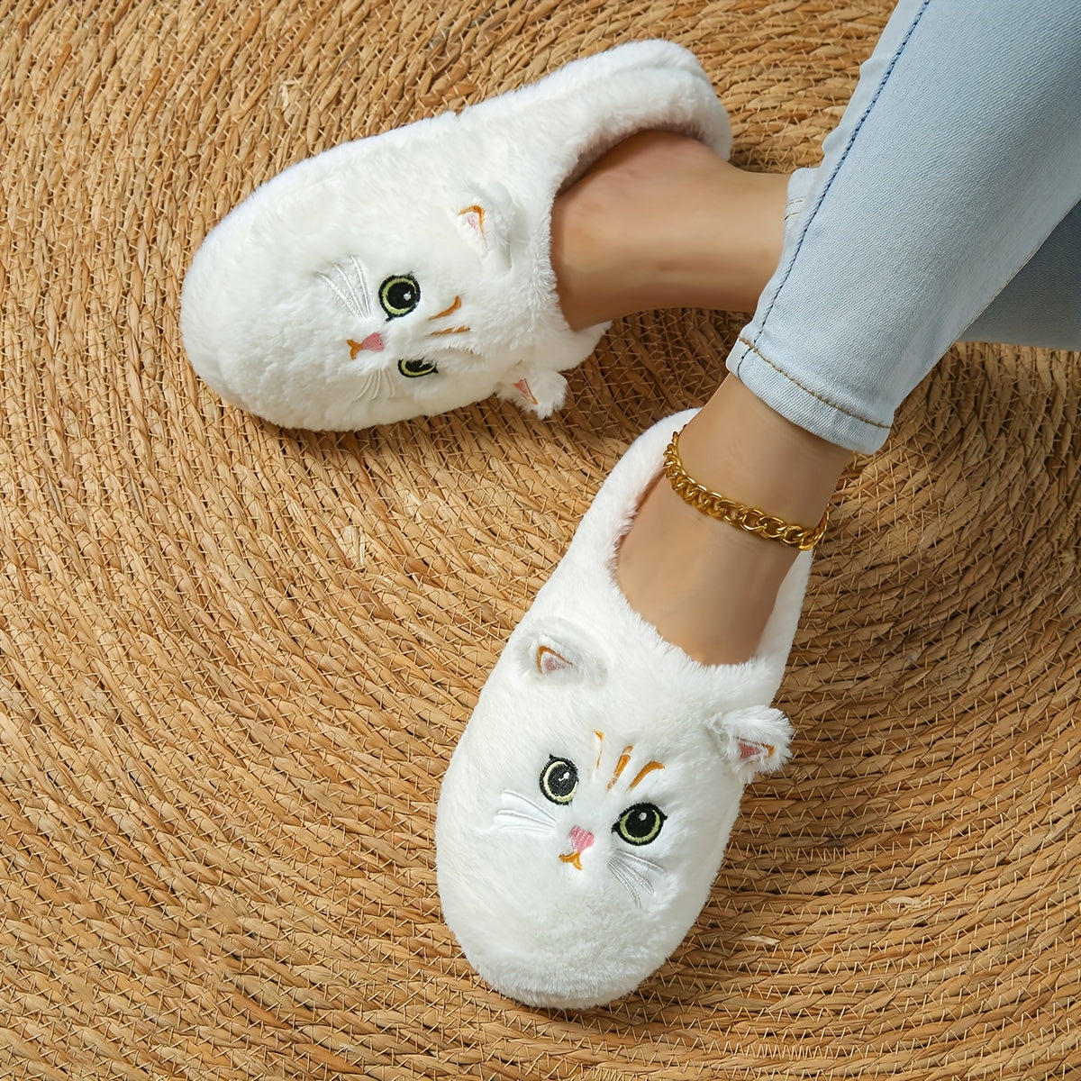 Cute Kawaii Cat Slippers for Women Lightweight Indoor House Shoes with Big Eyes & Ears