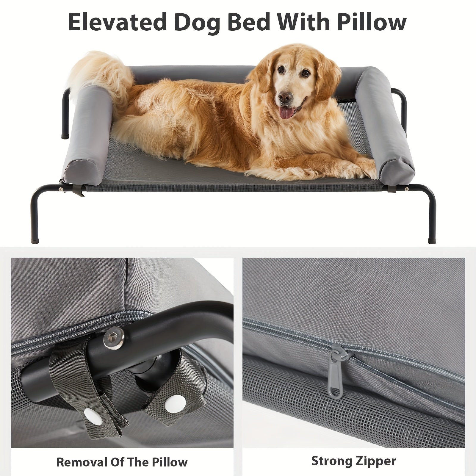 Premium Elevated Dog Bed for Large Dogs Cooling Pet Cot with Removable Mat