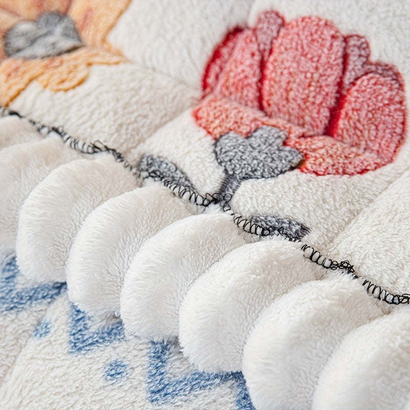 Bohemian Plush Milk Fleece Sofa Cover | Warm Floral Couch Protector
