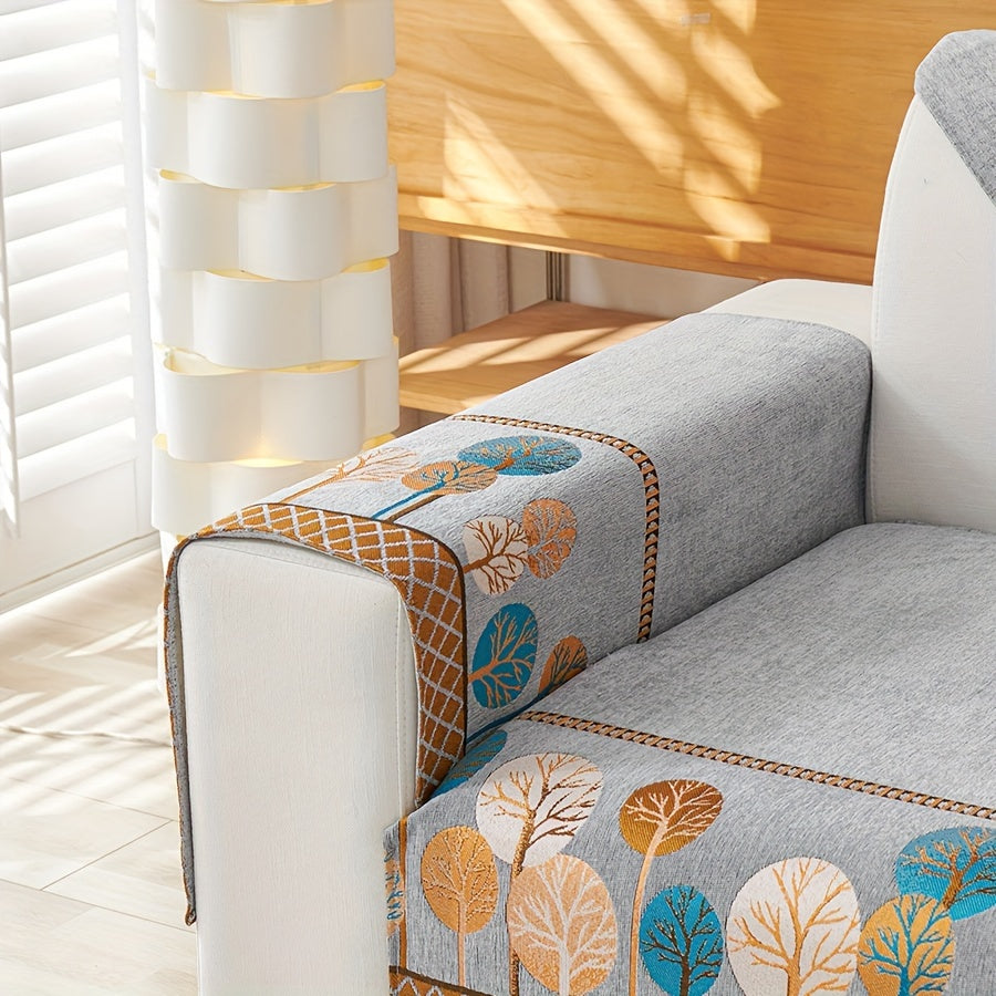 Velvet Tree Pattern Sofa Throw Pillow - Pet-Friendly 1-4 Seater, Chenille Cover