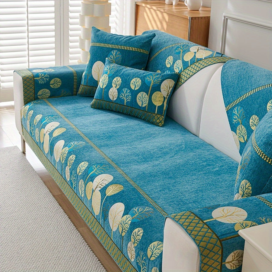 Velvet Tree Pattern Sofa Throw Pillow - Pet-Friendly 1-4 Seater, Chenille Cover