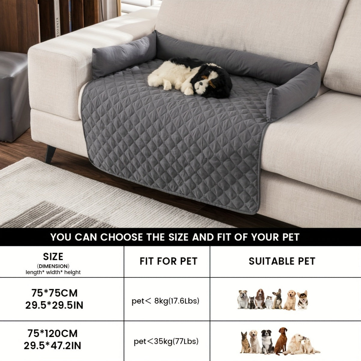 Slip-Resistant Pet Sofa Bed – Washable Couch Cover with Bolster for Dogs & Cats