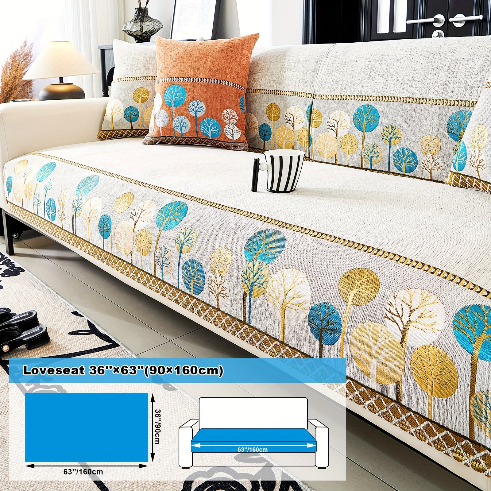 Bohemia Chenille Sofa Cover Geometric Embroidery & Pet-Friendly