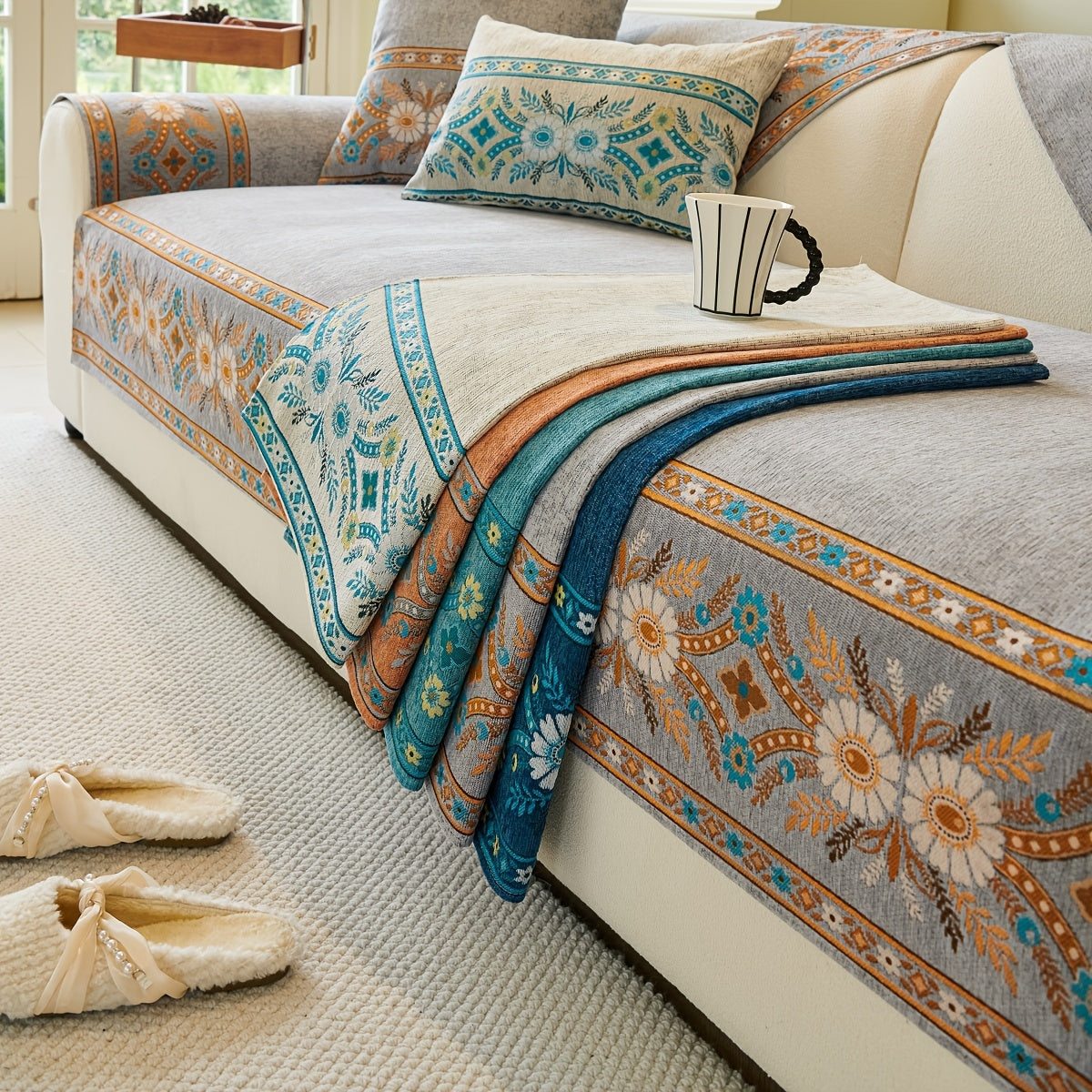 Luxury Anti-slip Venice Sofa Mat | 4-Season Chenille Sofa Cover