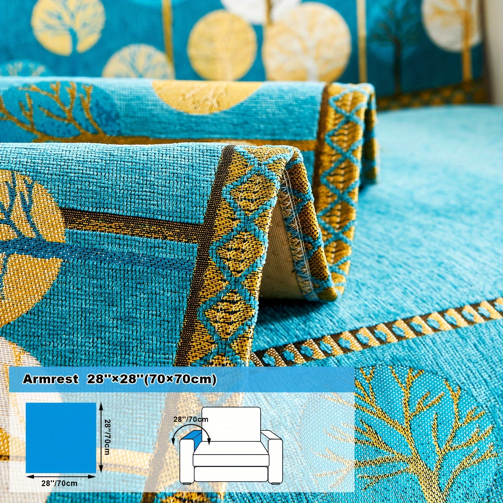 Bohemia Chenille Sofa Cover Geometric Embroidery & Pet-Friendly