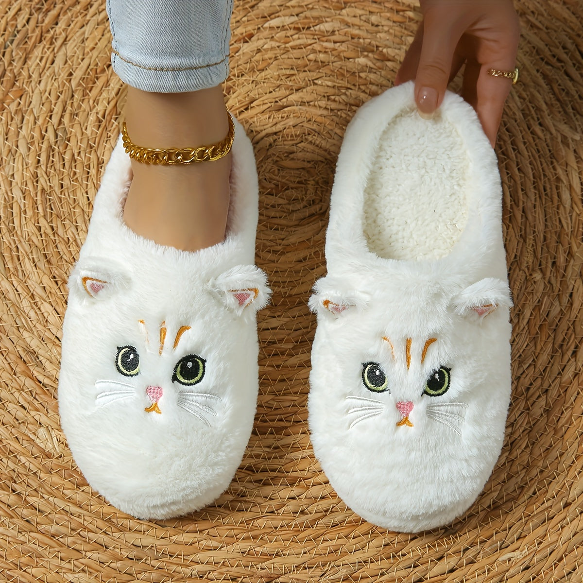 Cute Kawaii Cat Slippers for Women Lightweight Indoor House Shoes with Big Eyes & Ears