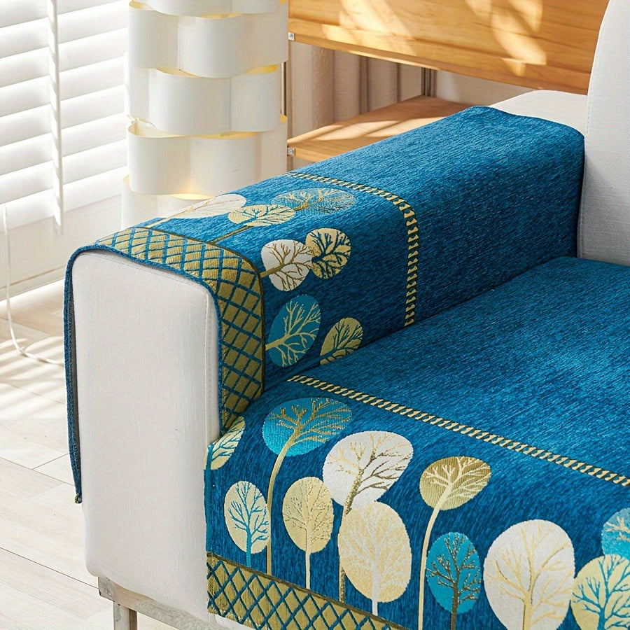Velvet Tree Pattern Sofa Throw Pillow - Pet-Friendly 1-4 Seater, Chenille Cover