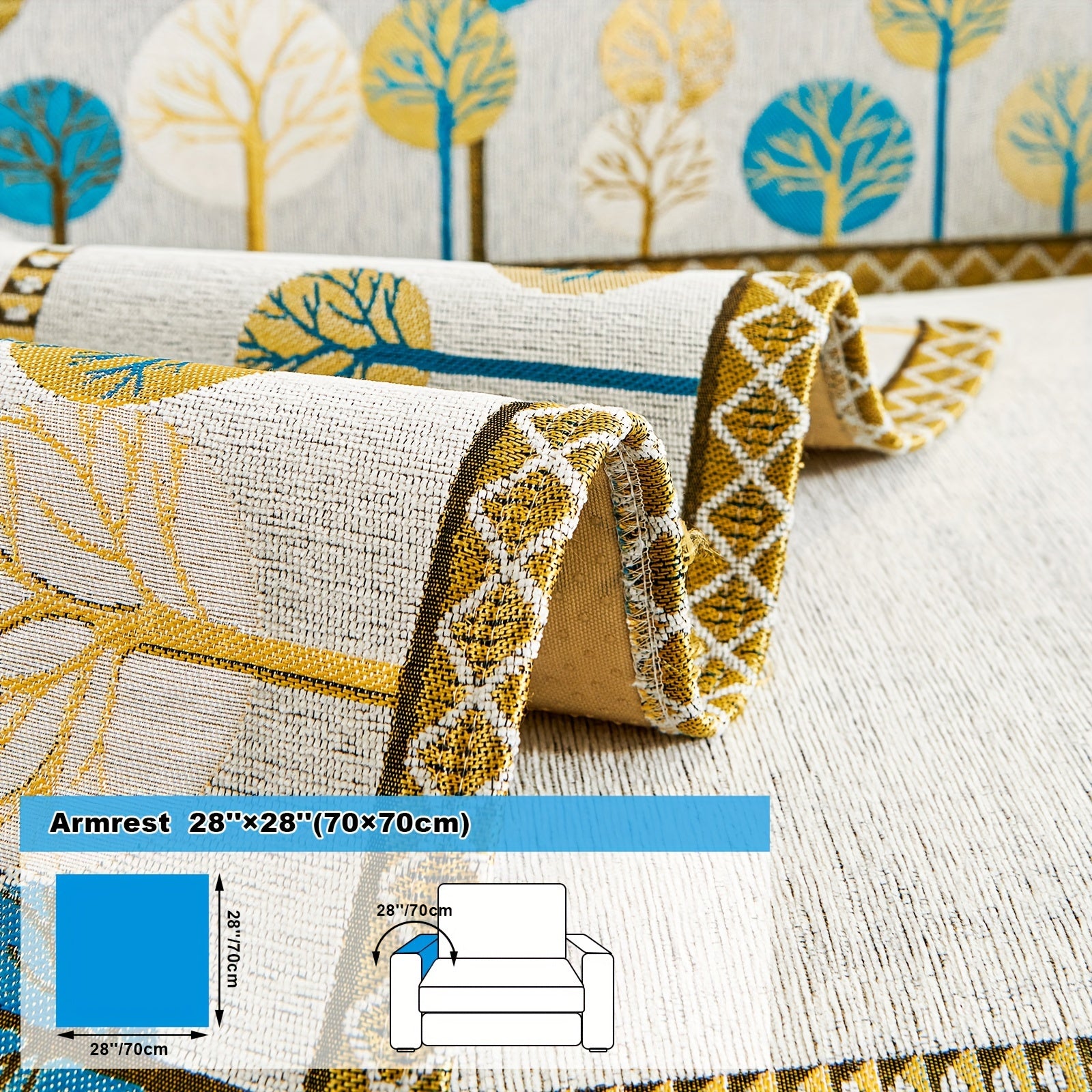 Bohemia Chenille Sofa Cover Geometric Embroidery & Pet-Friendly