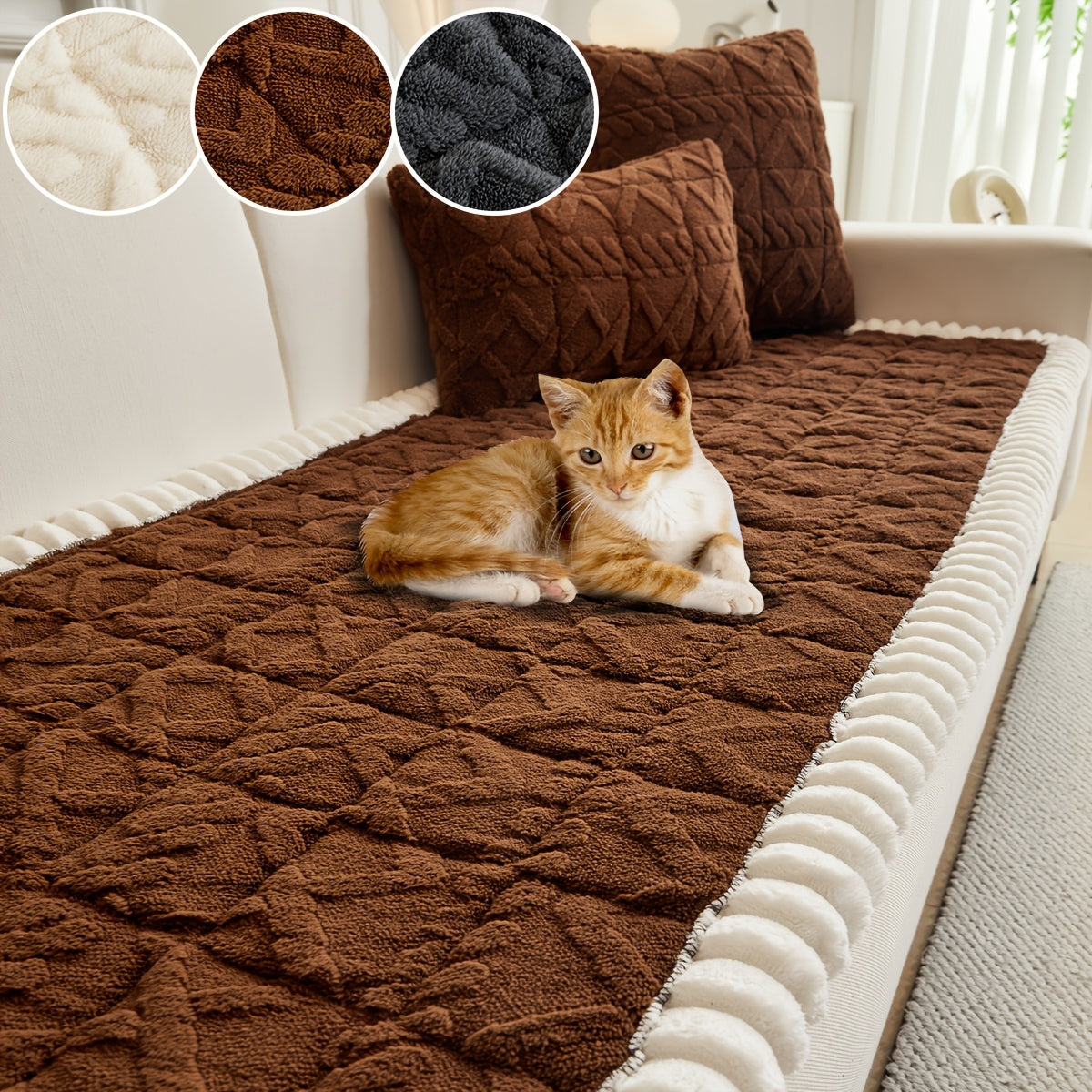 Soft Quilted Sofa Cushion – Thick Polyester, Warm for Autumn & Winter, 2–4 Seater