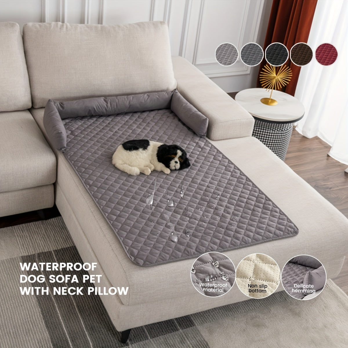 Slip-Resistant Pet Sofa Bed – Washable Couch Cover with Bolster for Dogs & Cats