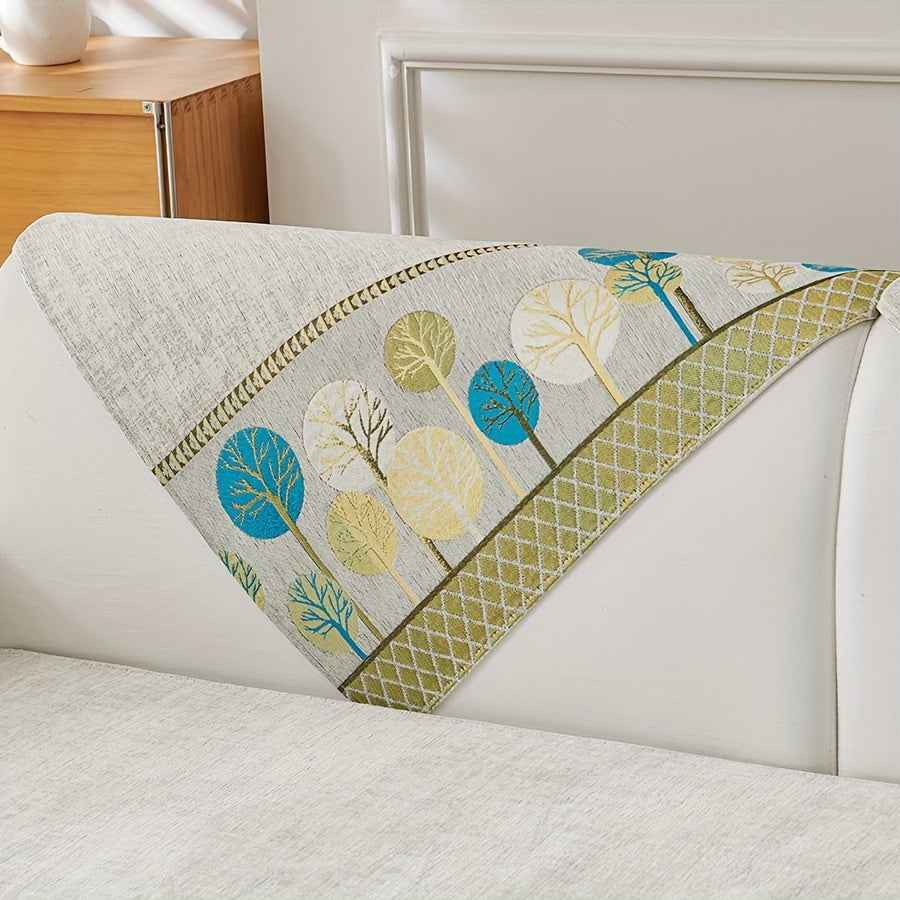 Velvet Tree Pattern Sofa Throw Pillow - Pet-Friendly 1-4 Seater, Chenille Cover