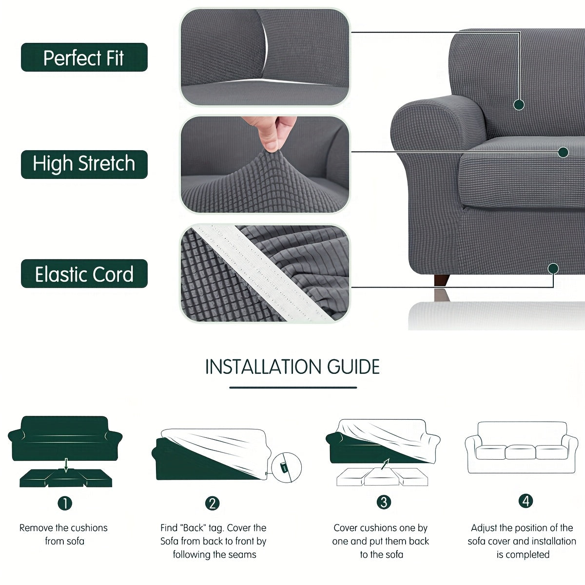 Elastic Sofa Cover Set – Soft 2/3/4PCS Slipcovers for Living Room, Office