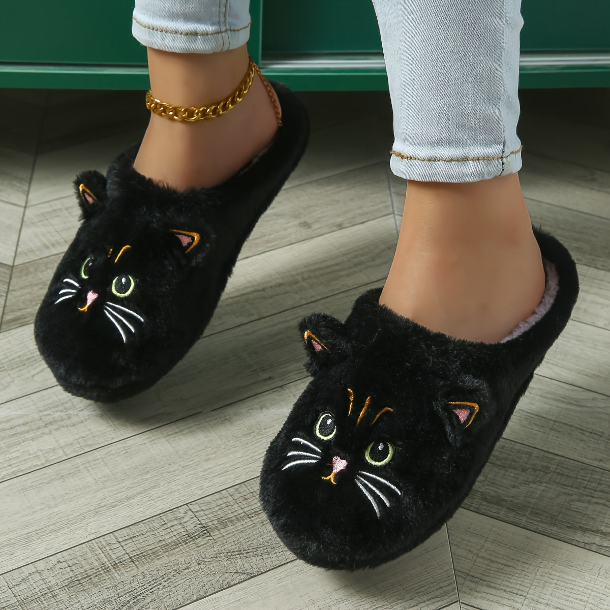 Cute Kawaii Cat Slippers for Women Lightweight Indoor House Shoes with Big Eyes & Ears