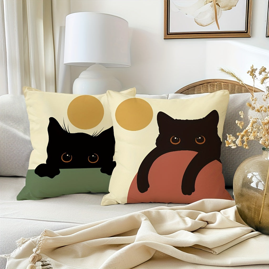 4pcs Decorative Throw Pillow Covers – 18x18 Inch, Zippered, Machine Washable, Whimsycat Design