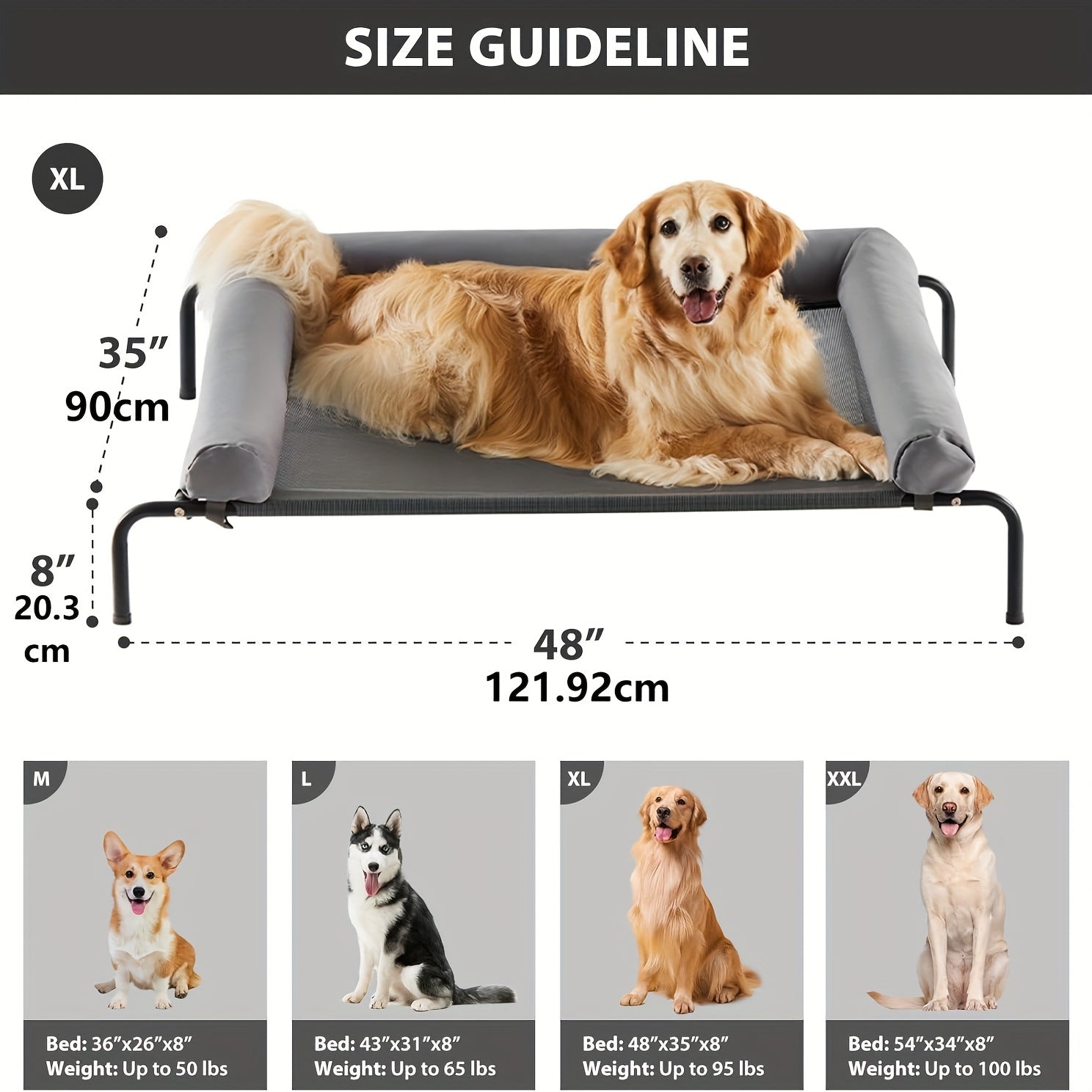 Premium Elevated Dog Bed for Large Dogs Cooling Pet Cot with Removable Mat