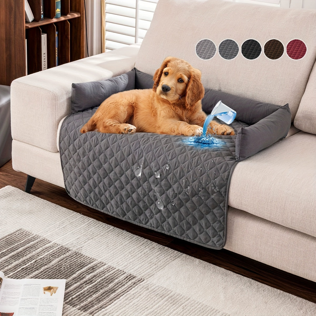 Slip-Resistant Pet Sofa Bed – Washable Couch Cover with Bolster for Dogs & Cats