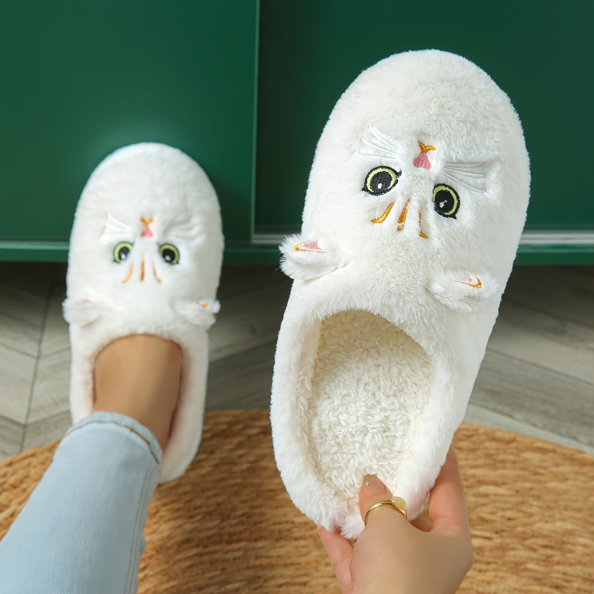 Cute Kawaii Cat Slippers for Women Lightweight Indoor House Shoes with Big Eyes & Ears