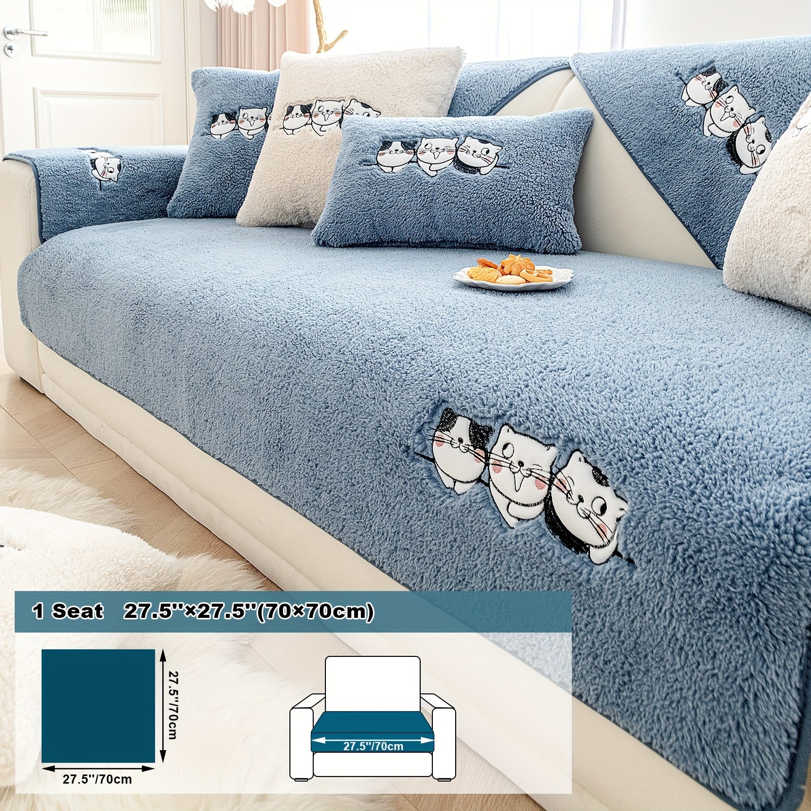 Three Cats Lamb-Knitted Sofa Cushion – Thick, Warm European-Style Cover