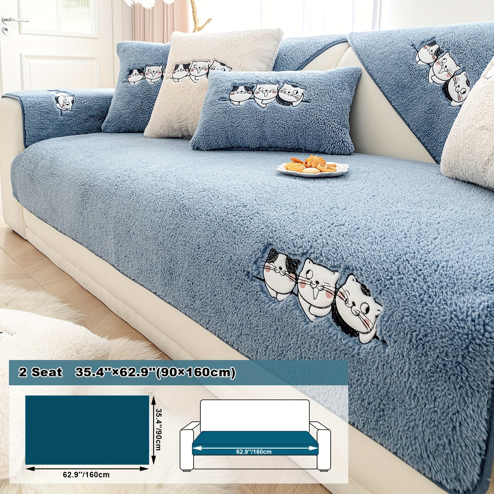 Three Cats Lamb-Knitted Sofa Cushion – Thick, Warm European-Style Cover
