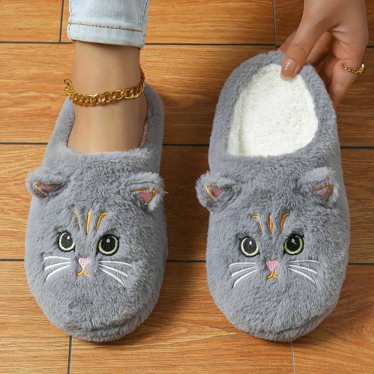 Cute Kawaii Cat Slippers for Women Lightweight Indoor House Shoes with Big Eyes & Ears