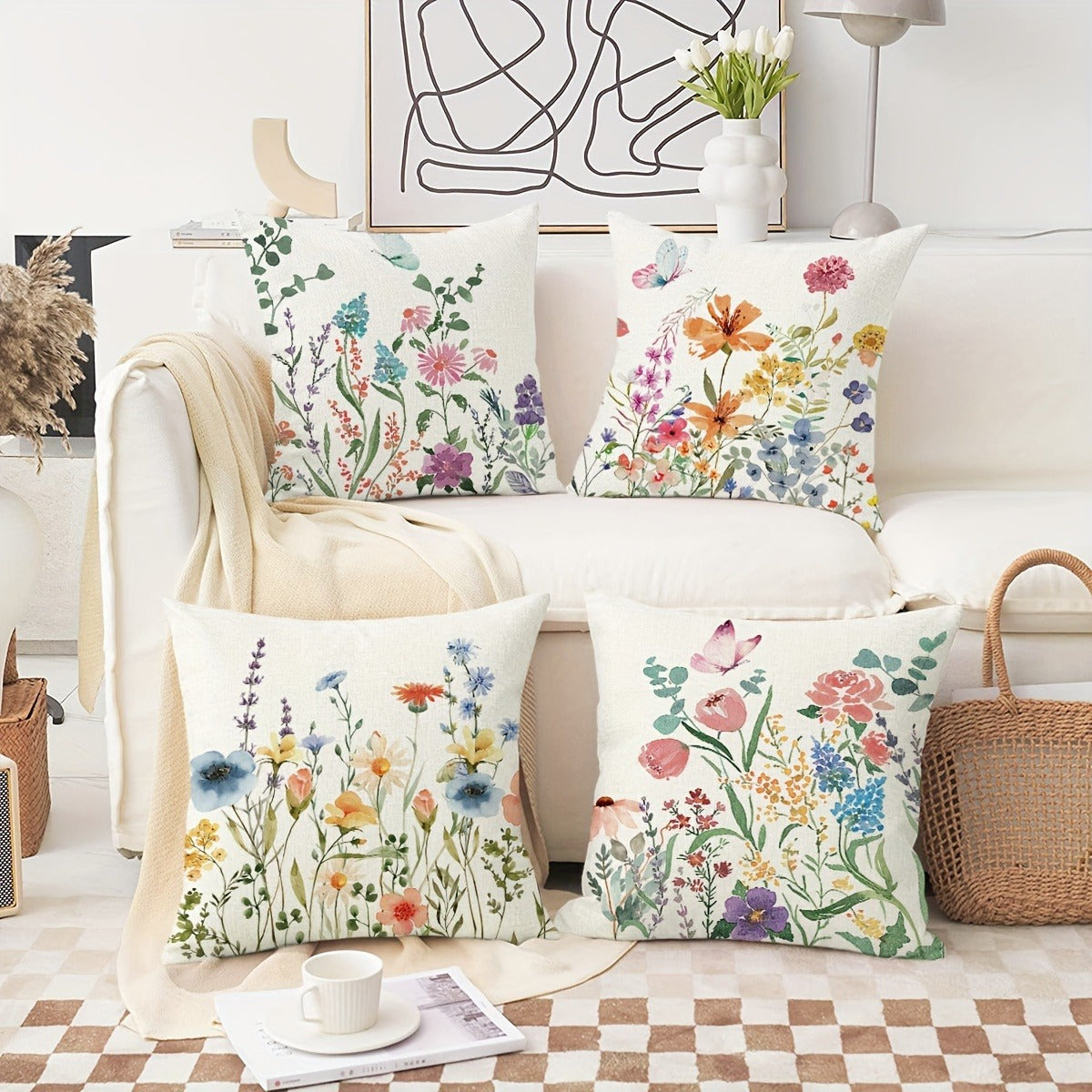 Vintage Floral Farmhouse Pillow Covers (4pcs) - Indoor/Outdoor Decorative Cushions