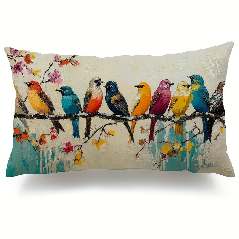 Watercolor Bird Linen Throw Pillow Cover - Machine Washable Decorative Sofa Cushion