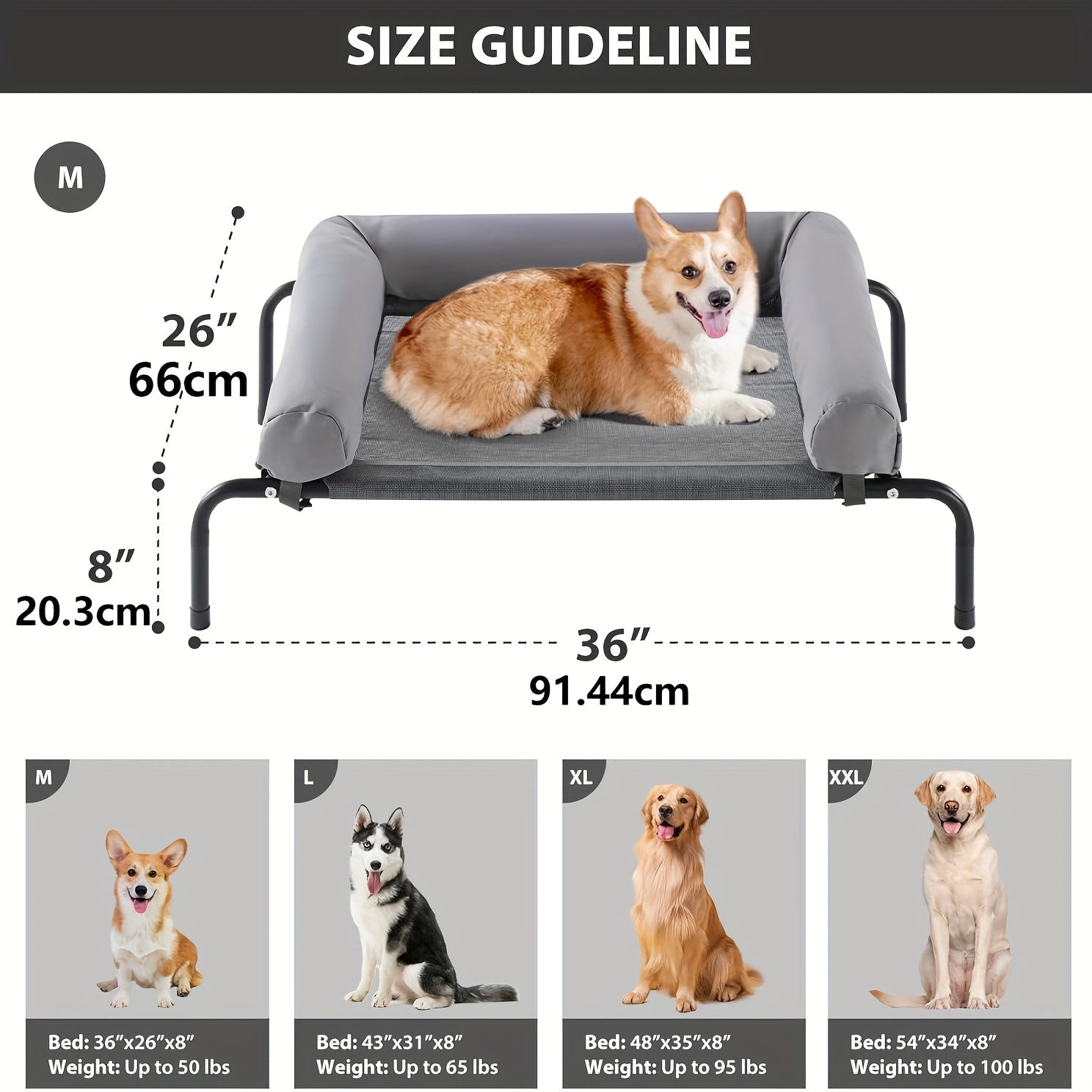 Premium Elevated Dog Bed for Large Dogs Cooling Pet Cot with Removable Mat