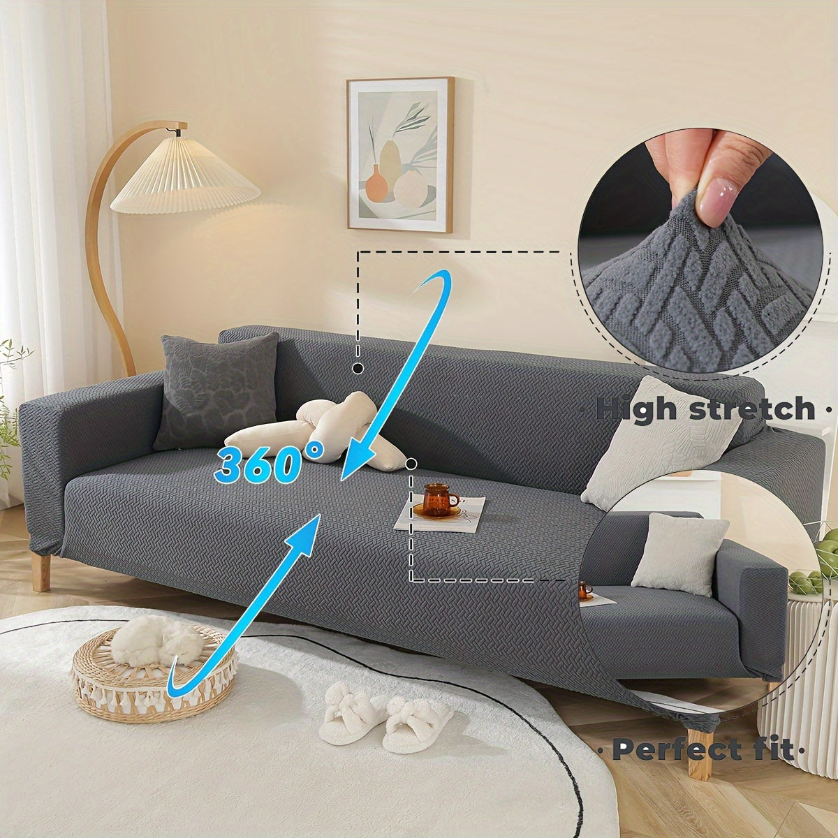 Stretch Knitted Jacquard Sofa Cover – Thick Star Chain Design, 1–4 Seater