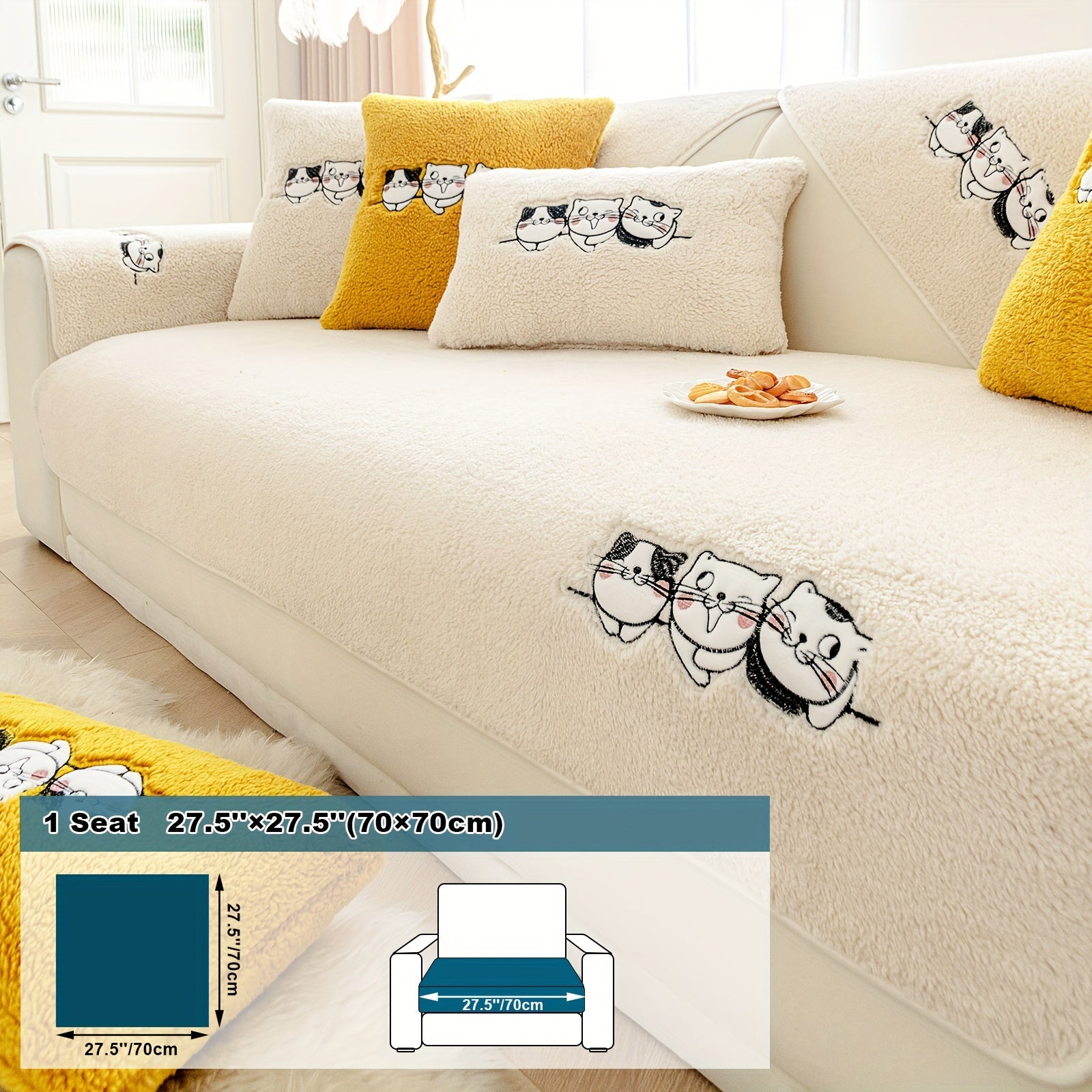 Three Cats Lamb-Knitted Sofa Cushion – Thick, Warm European-Style Cover