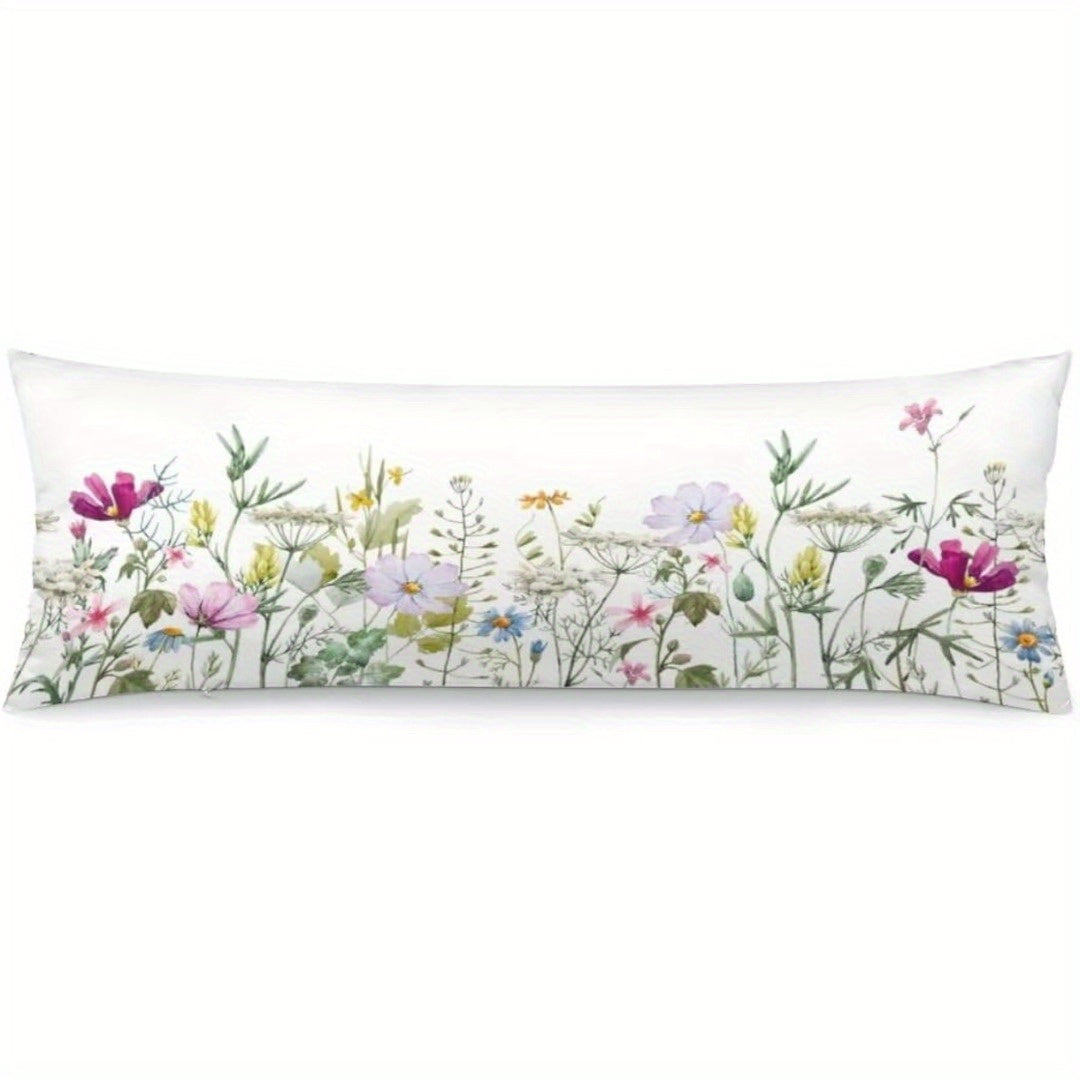 Vintage Floral Body Pillow Cover - Wildflower & Botanical Design, Soft Microfiber Fabric, 20"x54" Decorative Rectangle Cushion Case